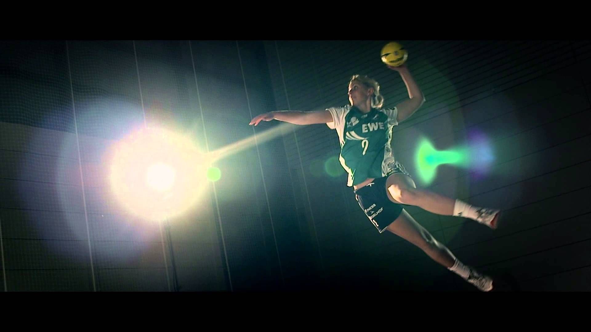 Handballspieler, Sprungwurf, Lichteffekt, Grün, Digitale Kunst, Full HD, Windows-Hintergrundbild
