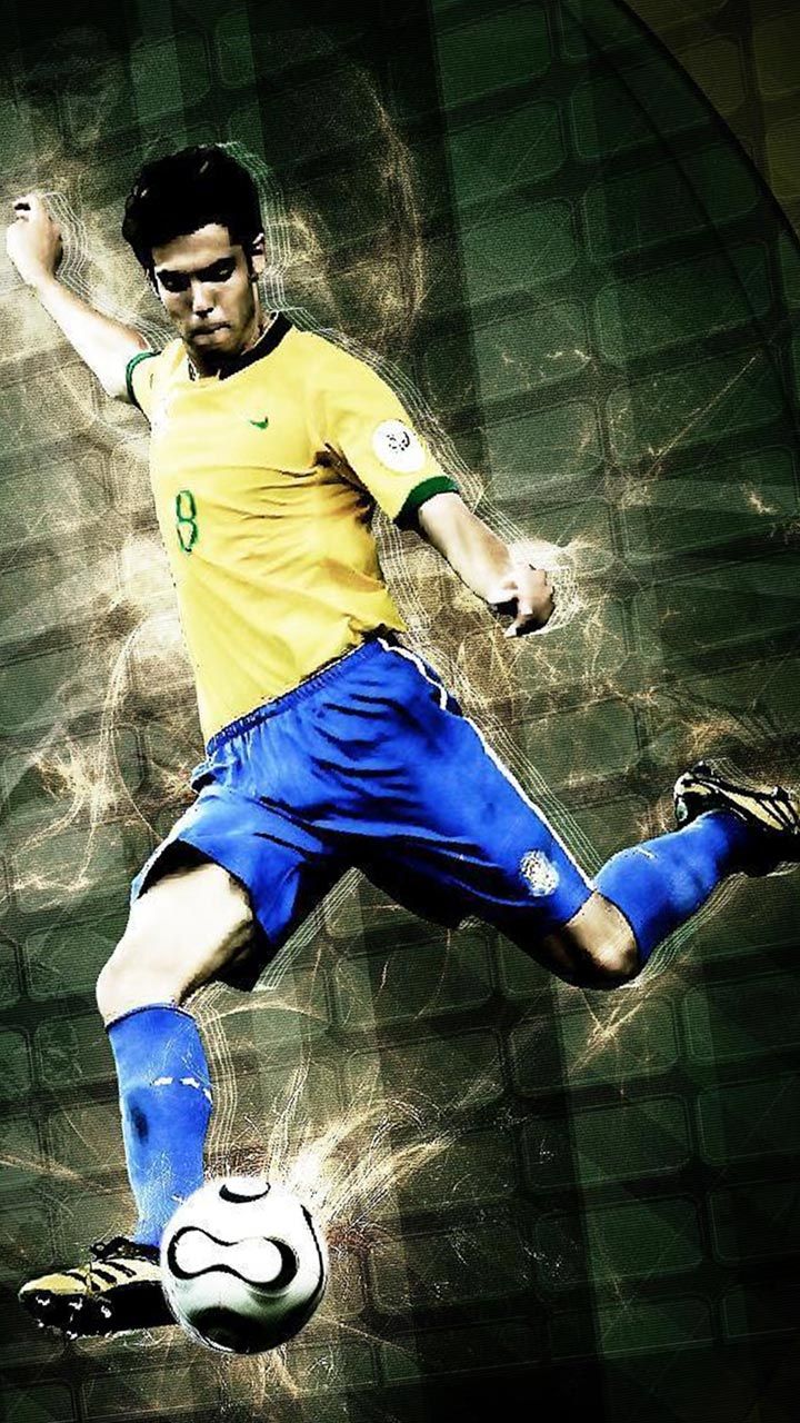 Fußballspieler, Brasilien, Gelbes Trikot, Schuss, Digital Art, Hintergrundbild fürs Handy