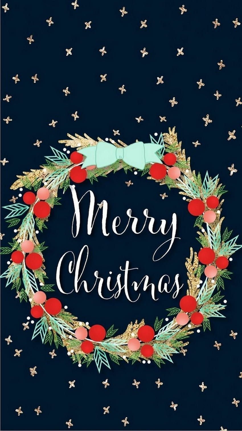 Merry Christmas, Kranz, Schriftzug, Dunkelblau, Sterne, HD, Handy-Hintergrund im Hochformat