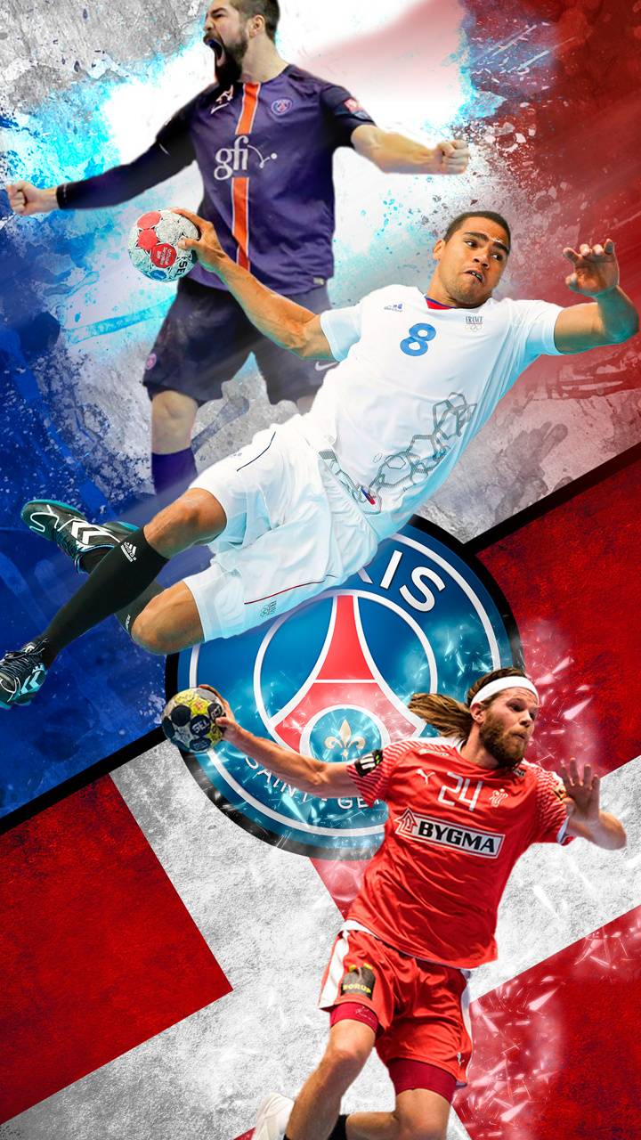 Paris Saint-Germain, PSG Handball, Collage, Spieler, Rot-Blau, HD, Handy-Hintergrundbild