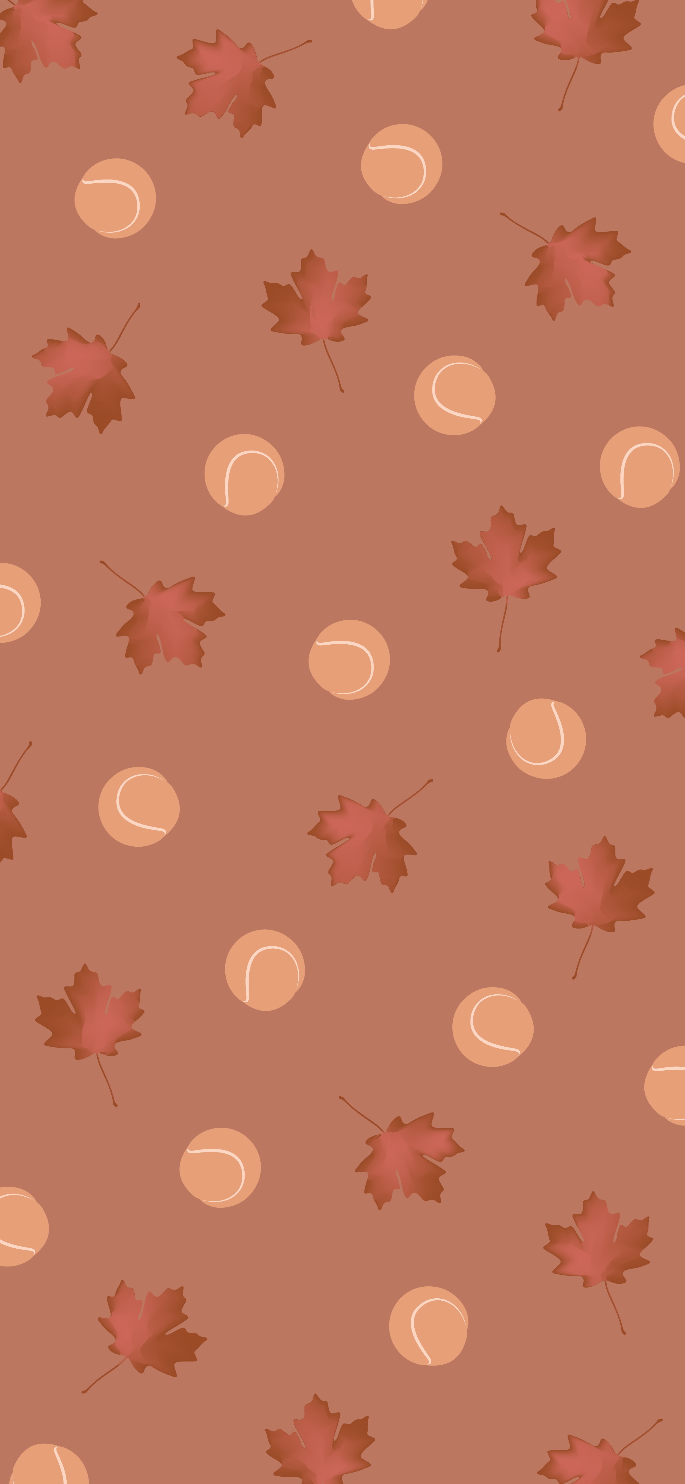 Tennisbälle, Herbstlaub, Muster, Braun, Illustration, QHD+, Sperrbildschirm fürs iPhone