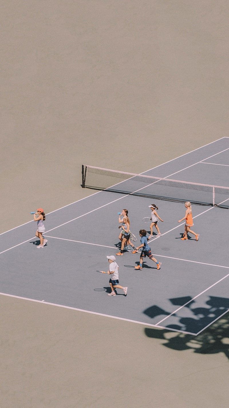 Tennisplatz, Spieler, Vogelperspektive, Grauer Platz, Schatten, Android-Hintergrundbild