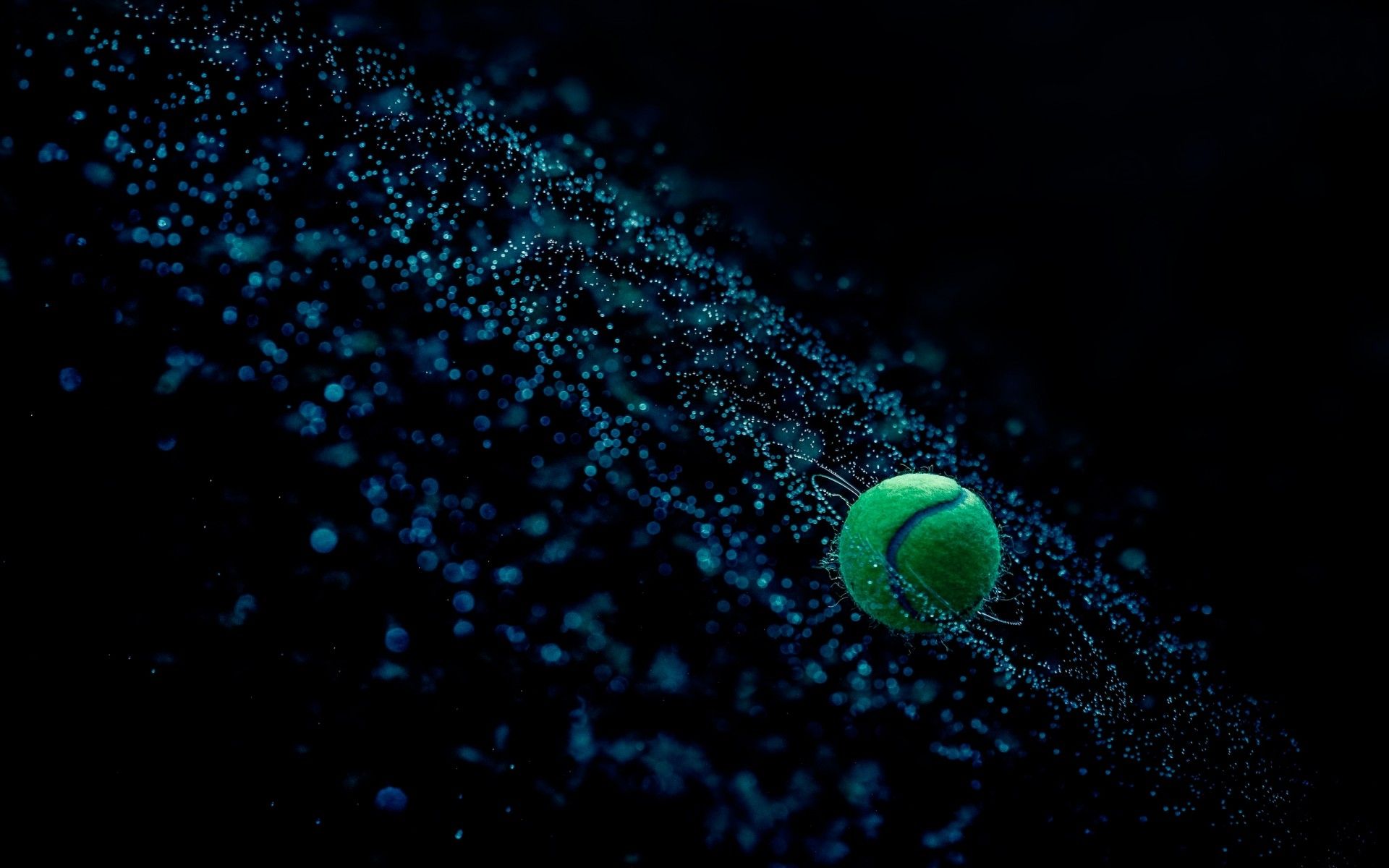 Tennisball, Partikel, Dunkelheit, Spirale, Digitale Kunst, Full HD, Desktop-Hintergrund