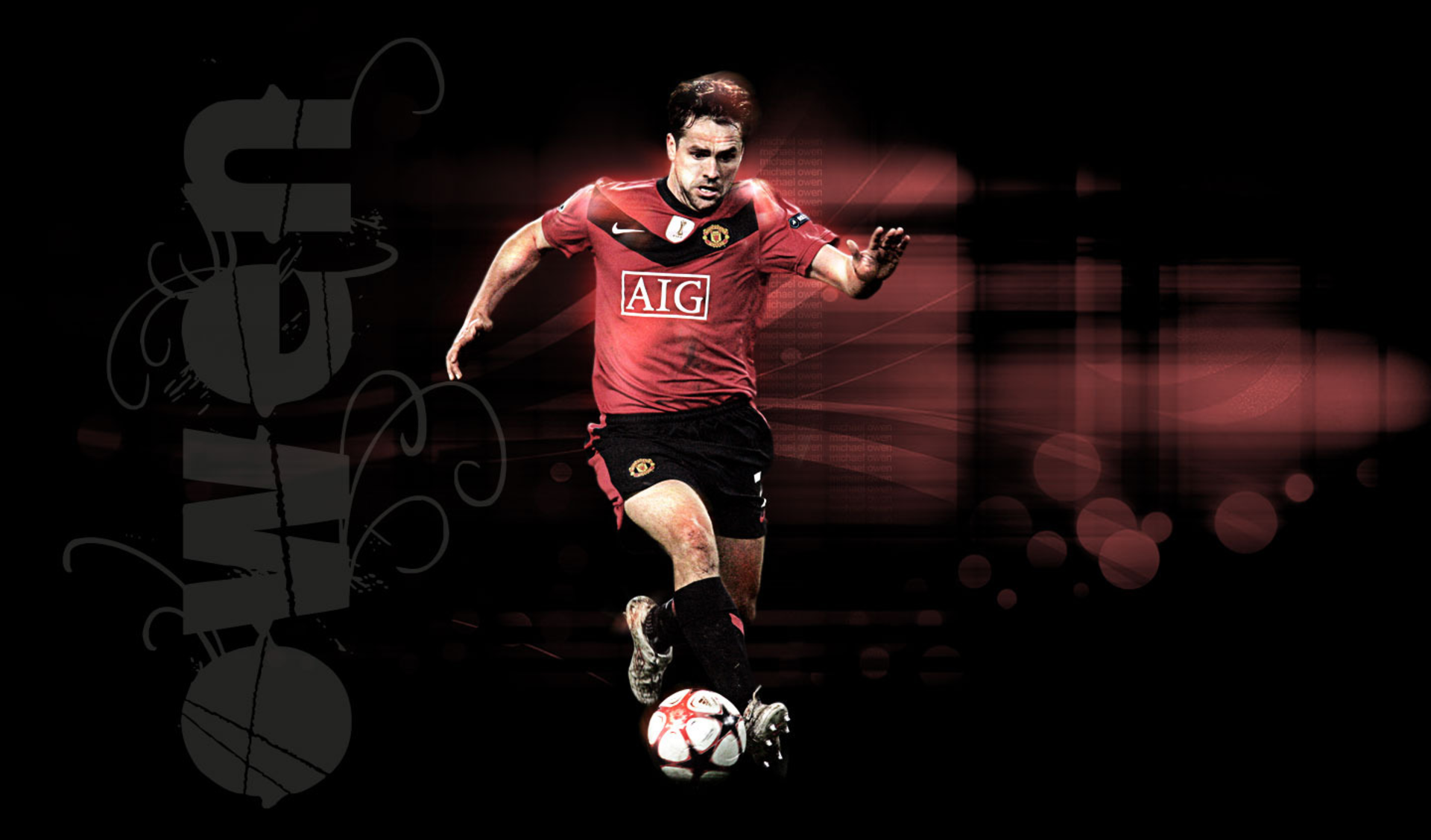 Michael Owen, Manchester United, Fußballspieler, Schwarzer Hintergrund, Dribbling, Full HD Wallpaper