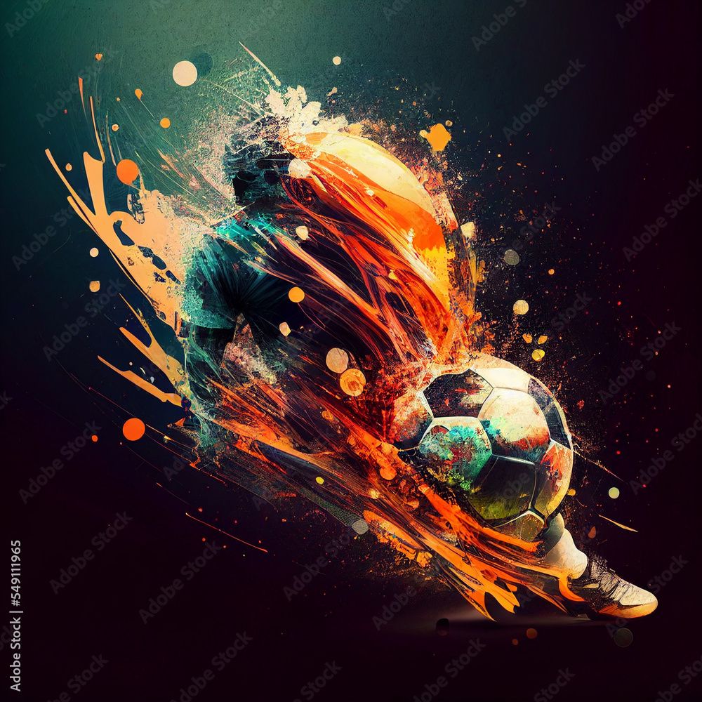 Fußballspieler, Farbspritzer, Digital Art, Schuss, Orange, Hintergrundbild fürs iPad