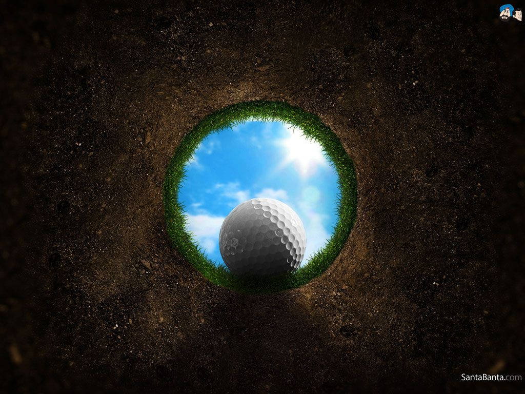 Golfball, Golfloch, Froschperspektive, Himmel, Hintergrundbild für iPad und Tablet