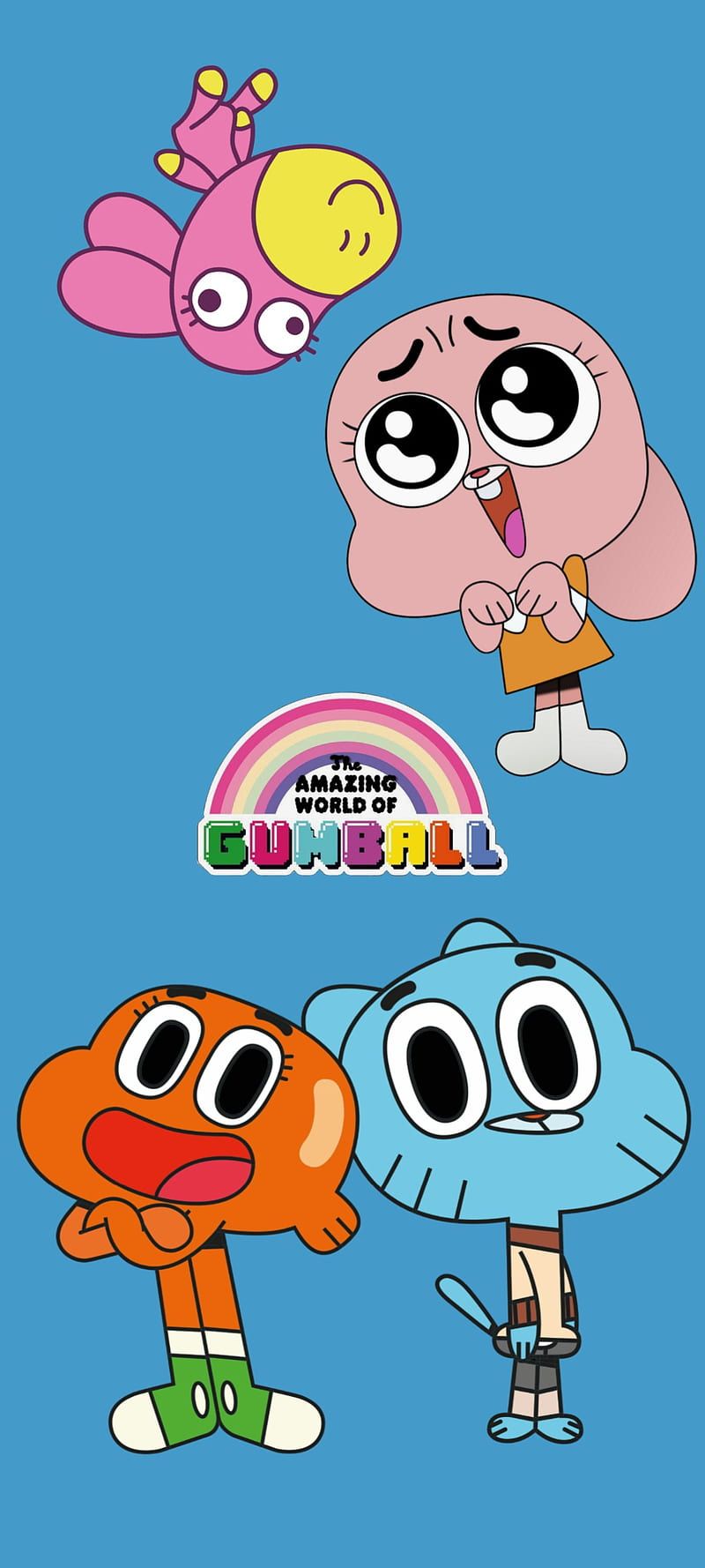 Gumball Watterson, Darwin Watterson, Anais Watterson, Die fantastische Welt von Gumball, Cartoon Network, Zeichentrick, Blauer Hintergrund, Sperrbildschirm
