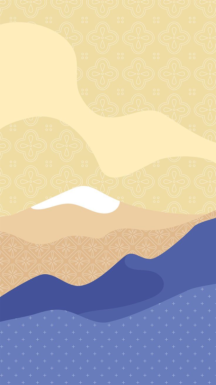 Berge, Wellen, Illustration, Sandgelb, Lila, Japanischer Stil, Hintergrundbild fürs Handy