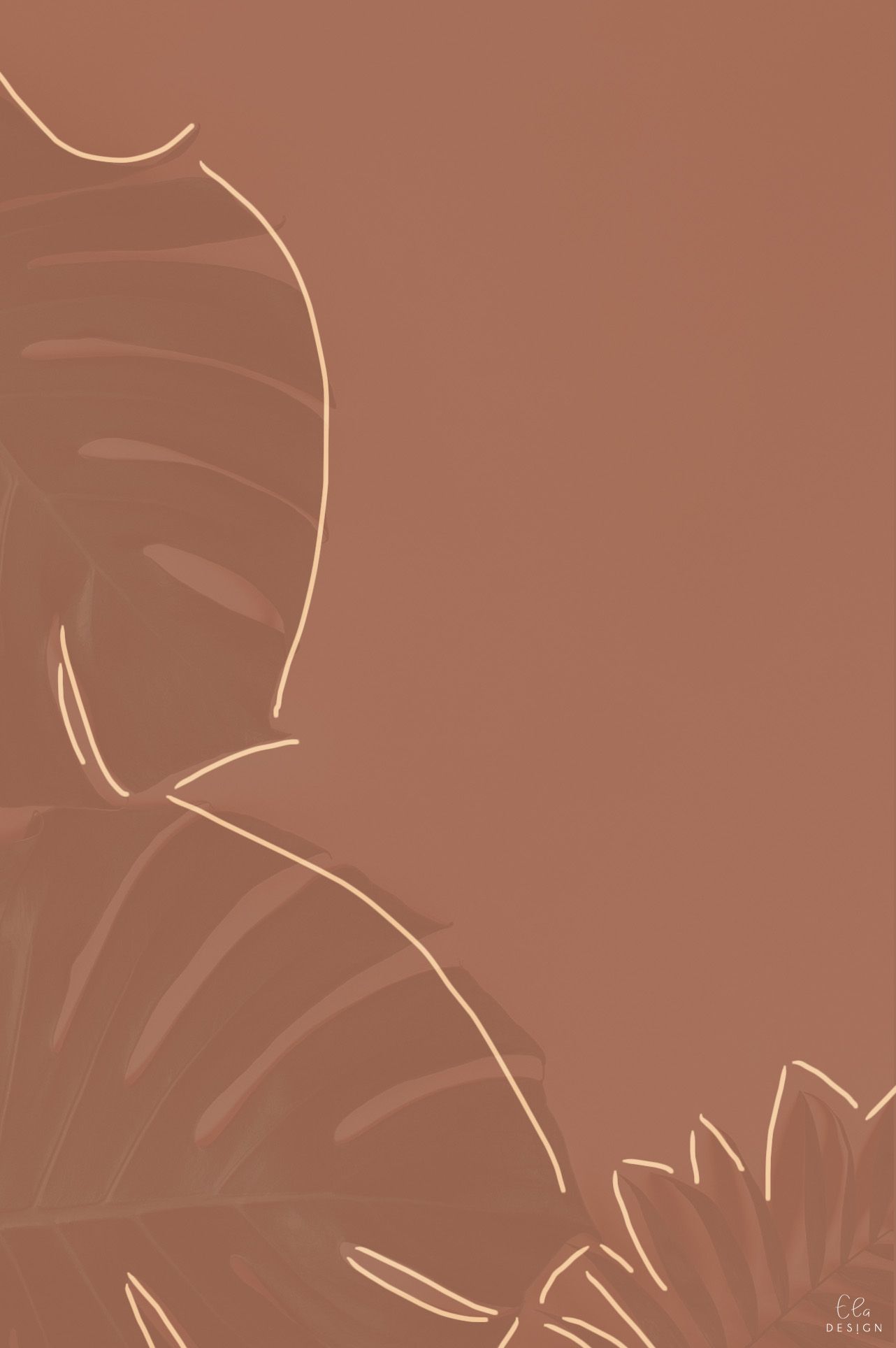 Strichzeichnung, Blätter, Terrakotta, Line Art, Hintergrundbild für iPhone und Android