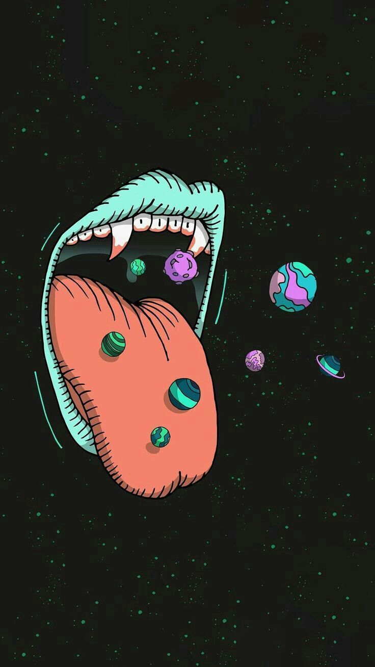 Mund, Zunge, Planeten, Schwarzer Hintergrund, Pop-Art, HD, Sperrbildschirm fürs iPhone