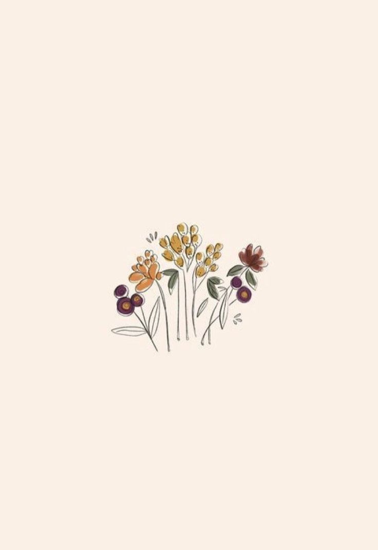 Blumenstrauß, Wildblumen, Creme, Kleine Illustration, Hintergrundbild für iPad und Tablet