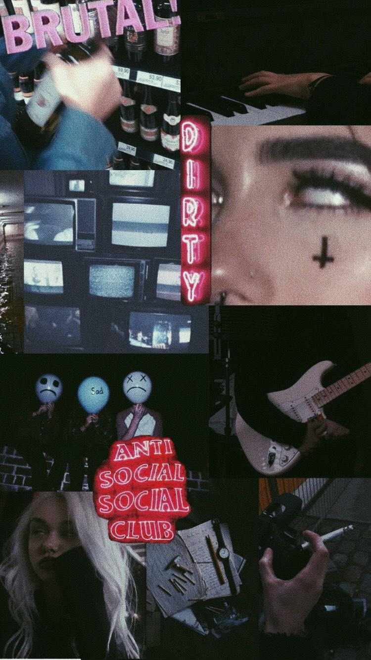 Collage, Grunge, Neonschrift, Dunkel, Alternative, HD, Hintergrundbild fürs Handy