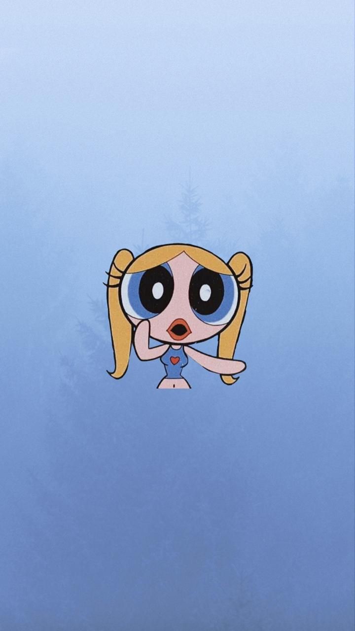 Bubbles, Die Powerpuff Girls, Zeichentrick, Blauer Farbverlauf, Minimalistisch, Hochformat-Hintergrundbild