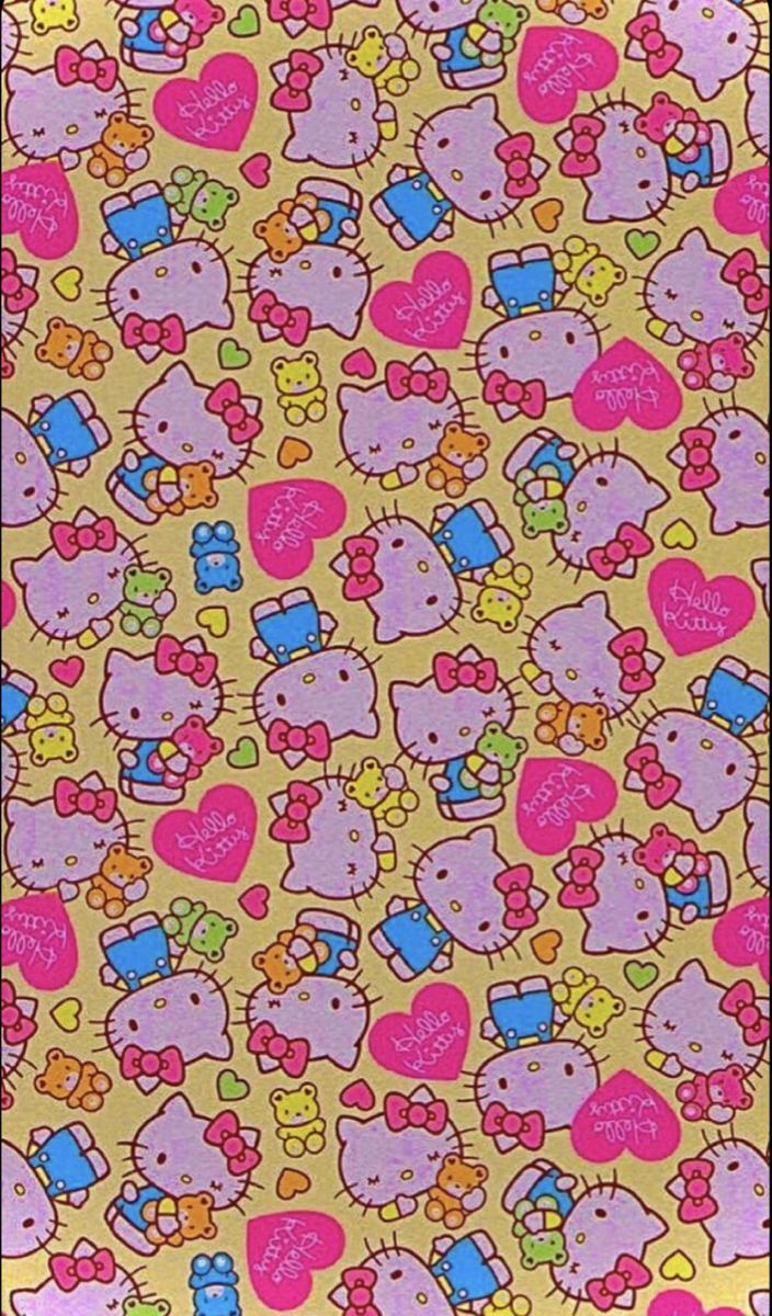Hello Kitty, Muster, Herzen, Rosa, Bunt, Hochformat, Hintergrundbild fürs Smartphone
