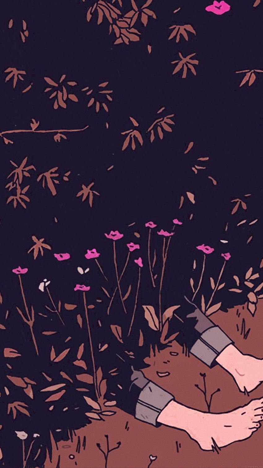 Blumen, Hände, Illustration, Dunkelblau, Pflanzen, Hochformat, Hintergrundbild fürs Smartphone