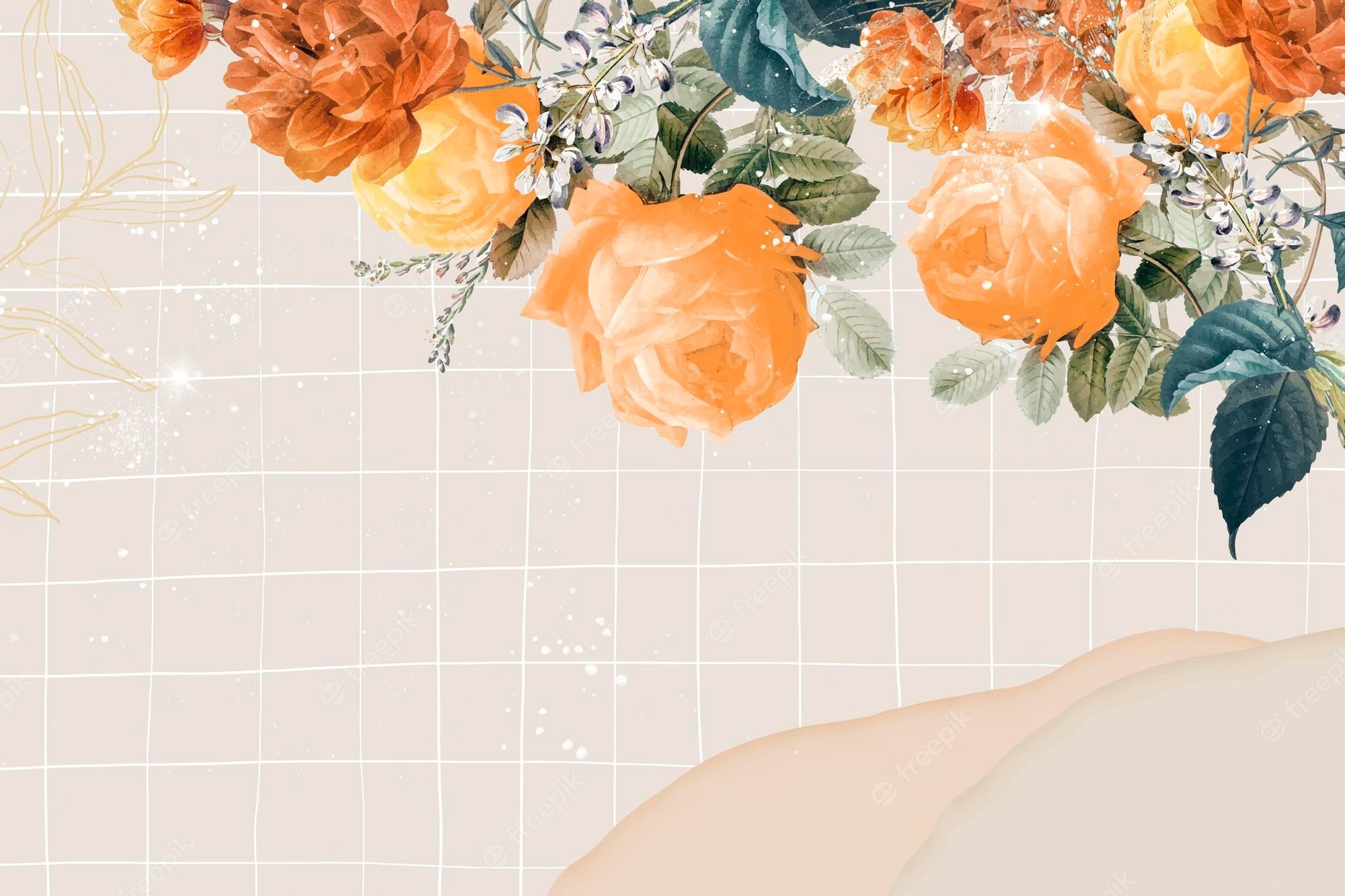 Orange Rosen, Blumen, Gitternetz, Pastell, Vintage, Full HD, Desktop-Hintergrund für Windows