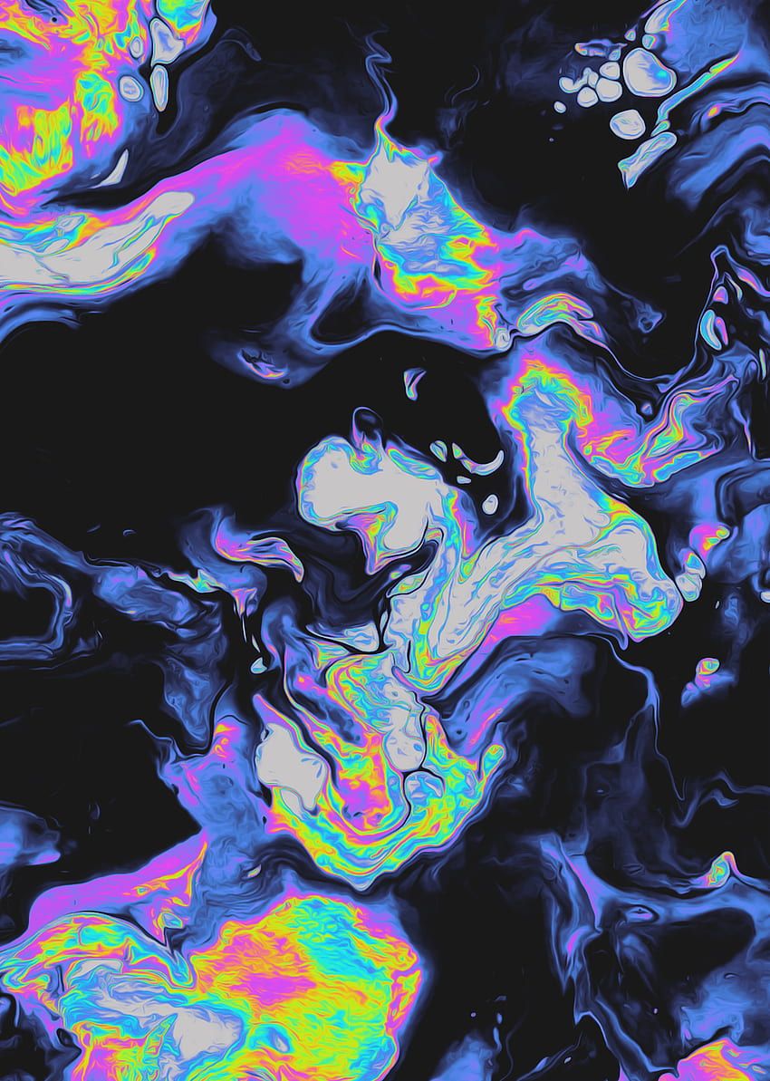 Flüssige Farben, Holografisch, Schwarz, Marmoreffekt, Hintergrundbild für iPad und Tablet