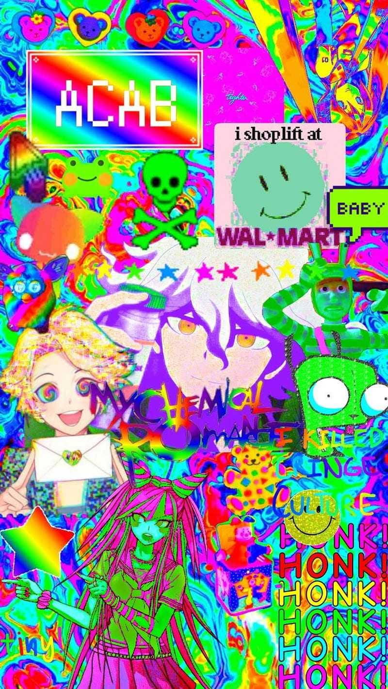 Kidcore, Collage, Smiley, Neonfarben, Bunt, Anime, HD, Handy-Hintergrund im Hochformat