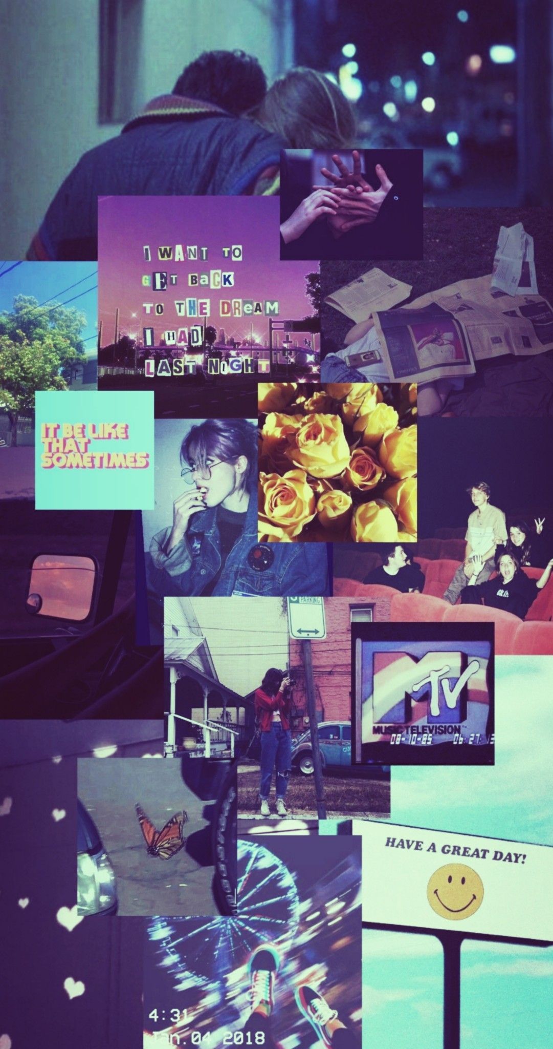Collage, Anime, Retro, Dunkel, Grunge, Full HD, Handy-Hintergrund im Hochformat