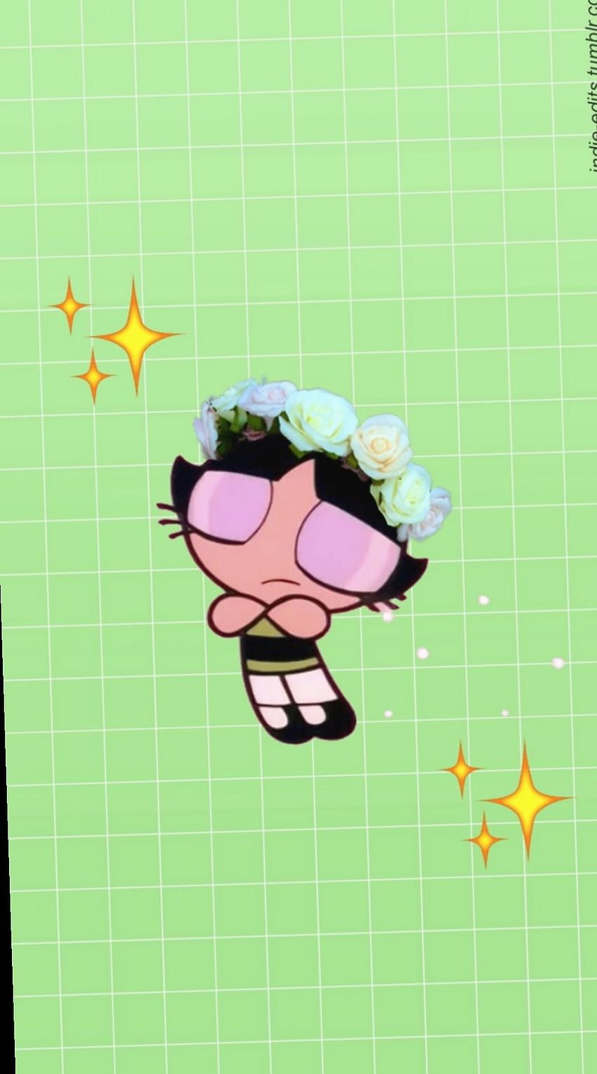 Buttercup, Die Powerpuff Girls, Blumenkranz, Sonnenbrille, Grünes Karomuster, HD-Handy-Hintergrundbild
