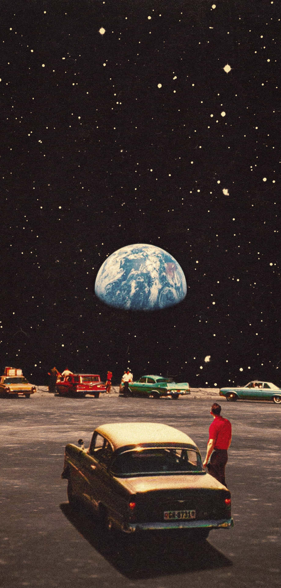 Erde, Weltall, Oldtimer, Surreal, Collage, Hintergrundbild für iPhone und Android