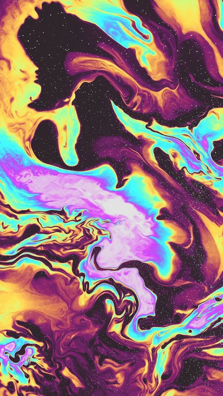 Flüssige Farben, Lila und Gelb, Marmoreffekt, Abstrakt, HD, Handy-Hintergrund im Hochformat