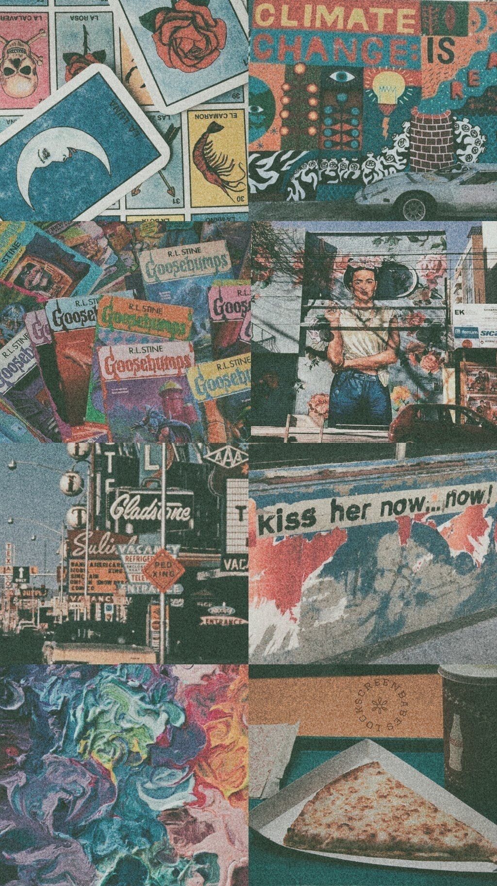 Collage, Türkis, Vintage, Ästhetik, Postkarten, HD, Sperrbildschirm fürs iPhone