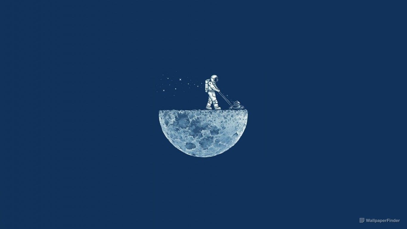 Astronaut, Mond, Rasenmäher, Weltraum, Dunkelblau, Illustration, HD, Laptop-Hintergrundbild