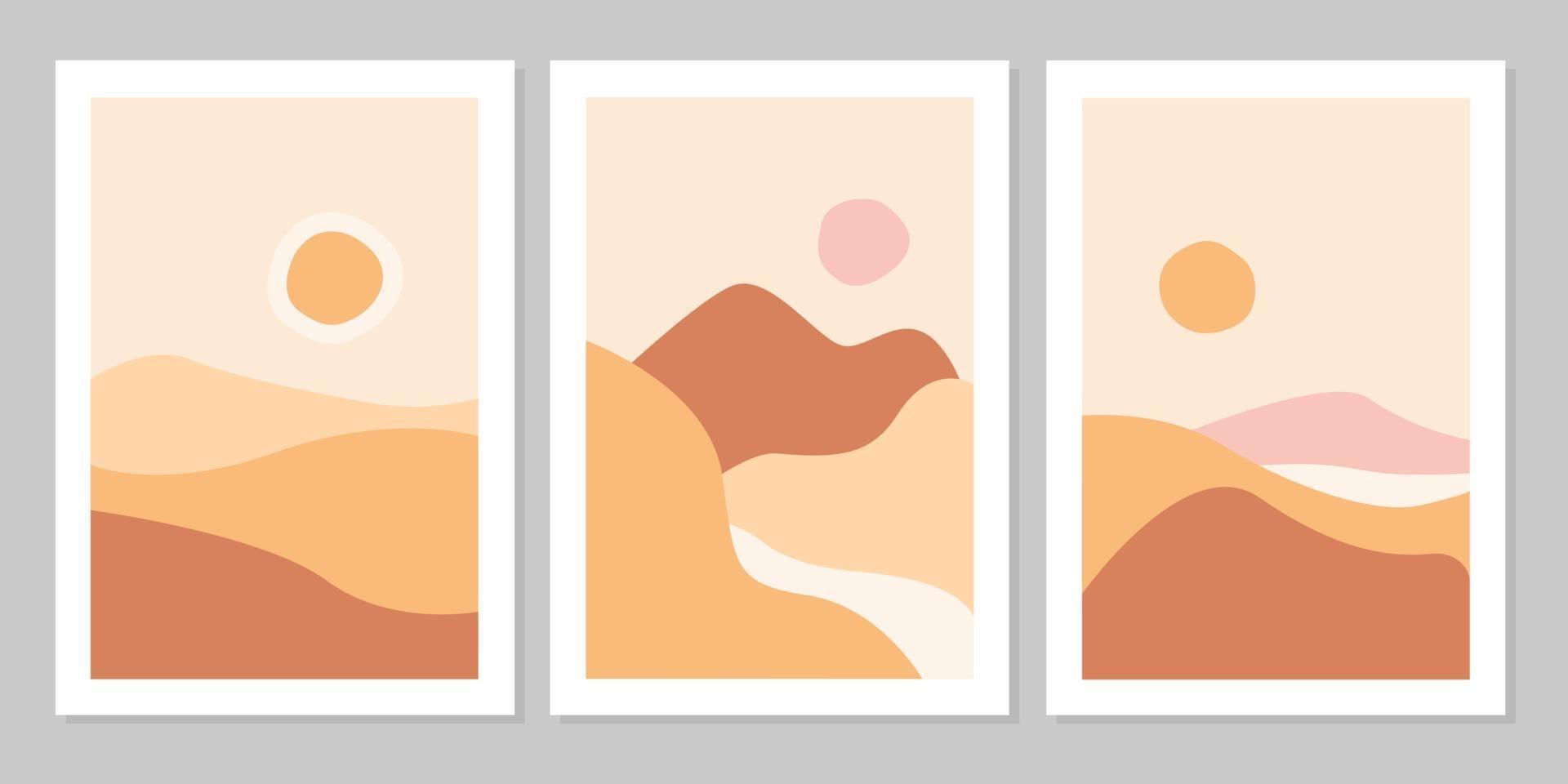 Wüstenlandschaft, Triptychon, Sonne, Dünen, Boho, Pastellorange, Full HD, Desktop-Hintergrund