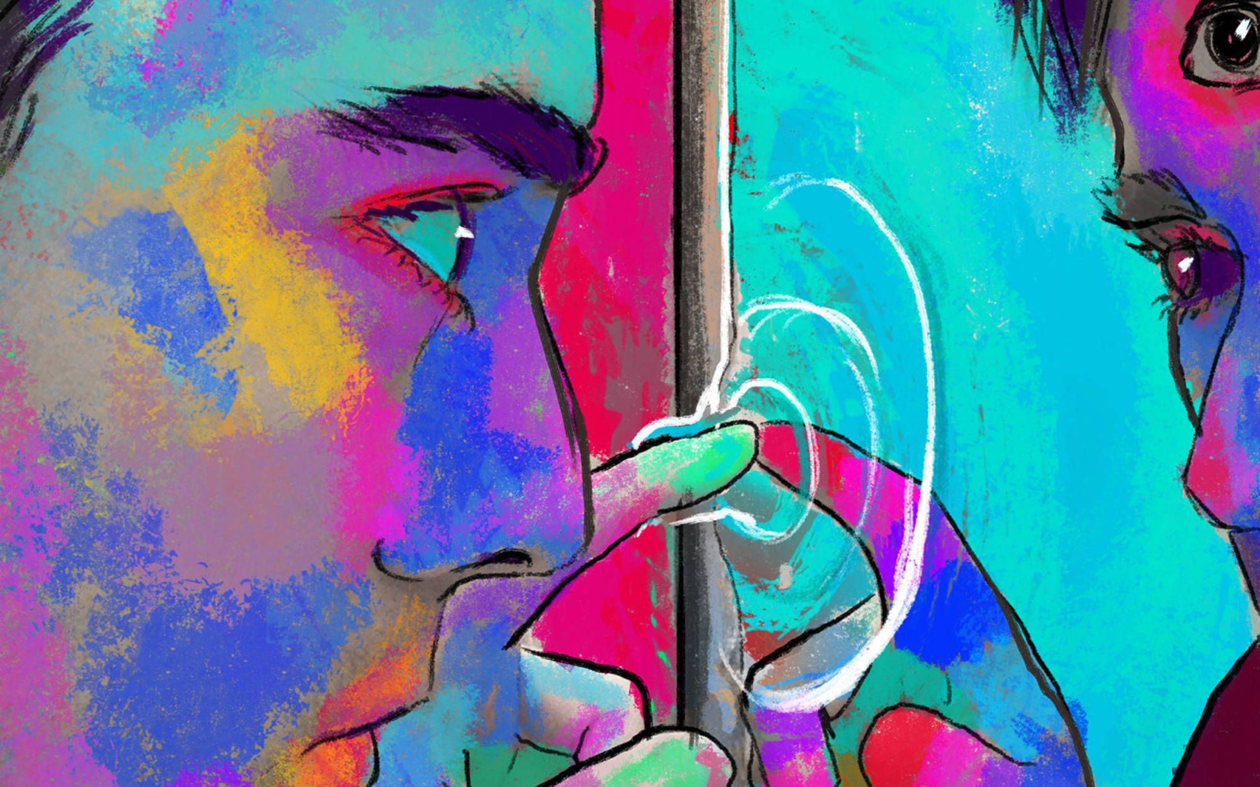 Gesicht, Pinselstriche, Bunte Malerei, Expressionismus, 2K, Hintergrund für den Desktop