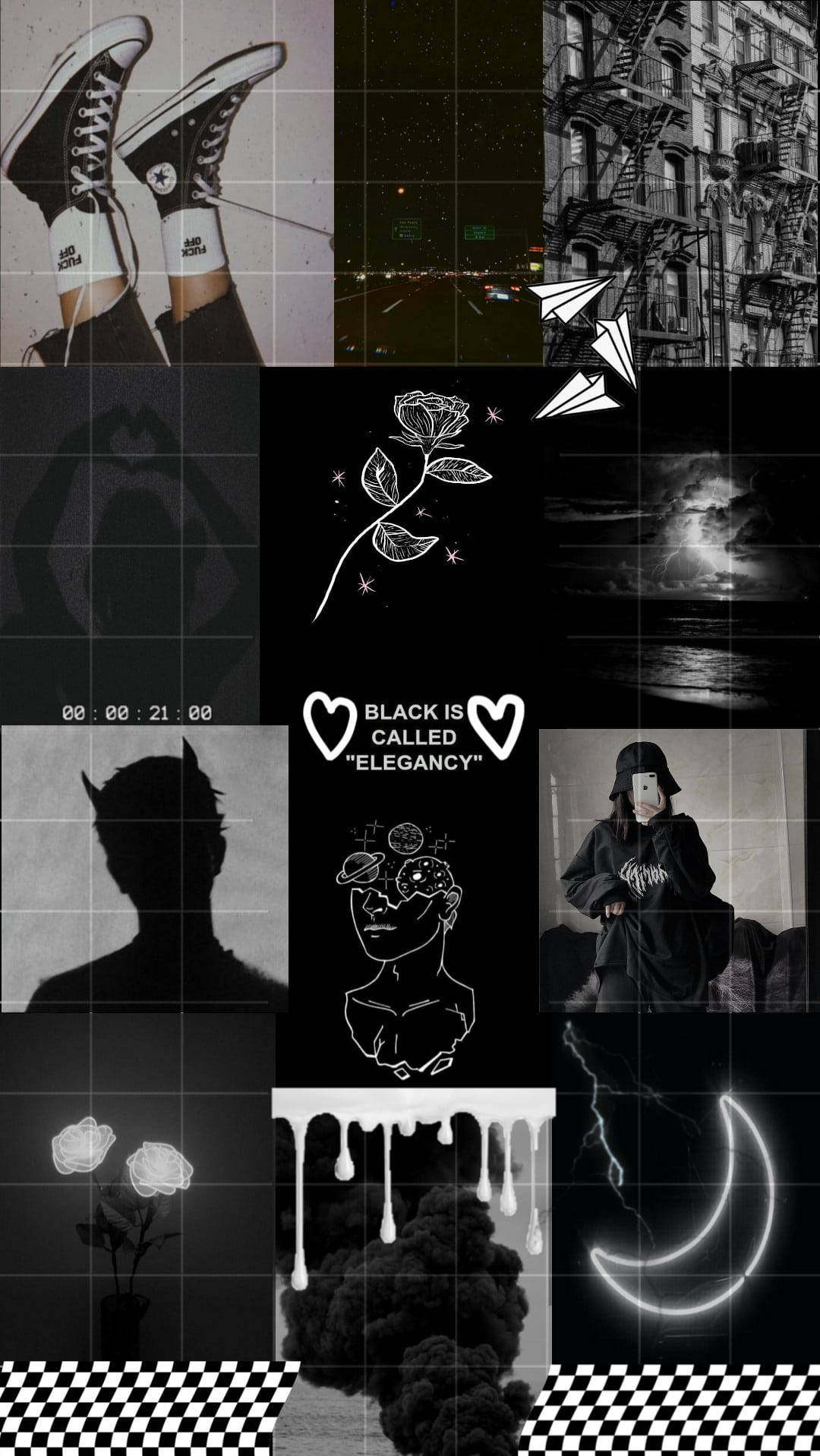 Collage, Schwarz-Weiß, Grunge, Mond, Dunkel, Full HD, Hintergrundbild fürs Handy