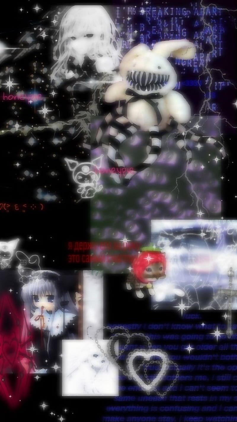Collage, Anime, Glitch-Effekt, Dunkel, Herz, HD, Hintergrundbild fürs Handy