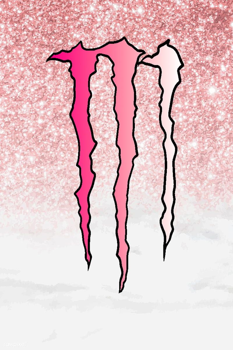 Monster Energy, Logo, Rosa Glitzer, Krallenspuren, Pink, HD, Handy-Hintergrundbild
