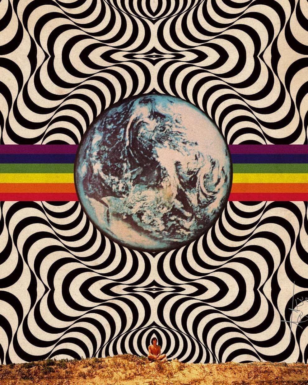 Erde, Op-Art, Wellenmuster, Regenbogenstreifen, Retro, HD, Hintergrundbild fürs Tablet