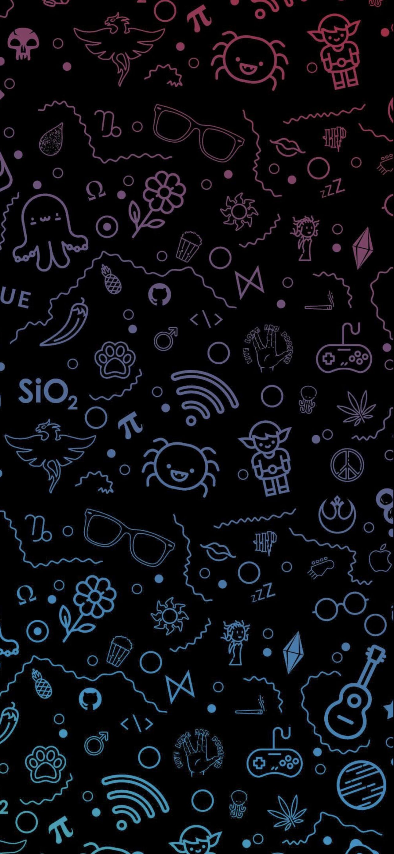 Doodle, Symbole, Dunkel, Muster, Bunt, Full HD, Sperrbildschirm fürs iPhone