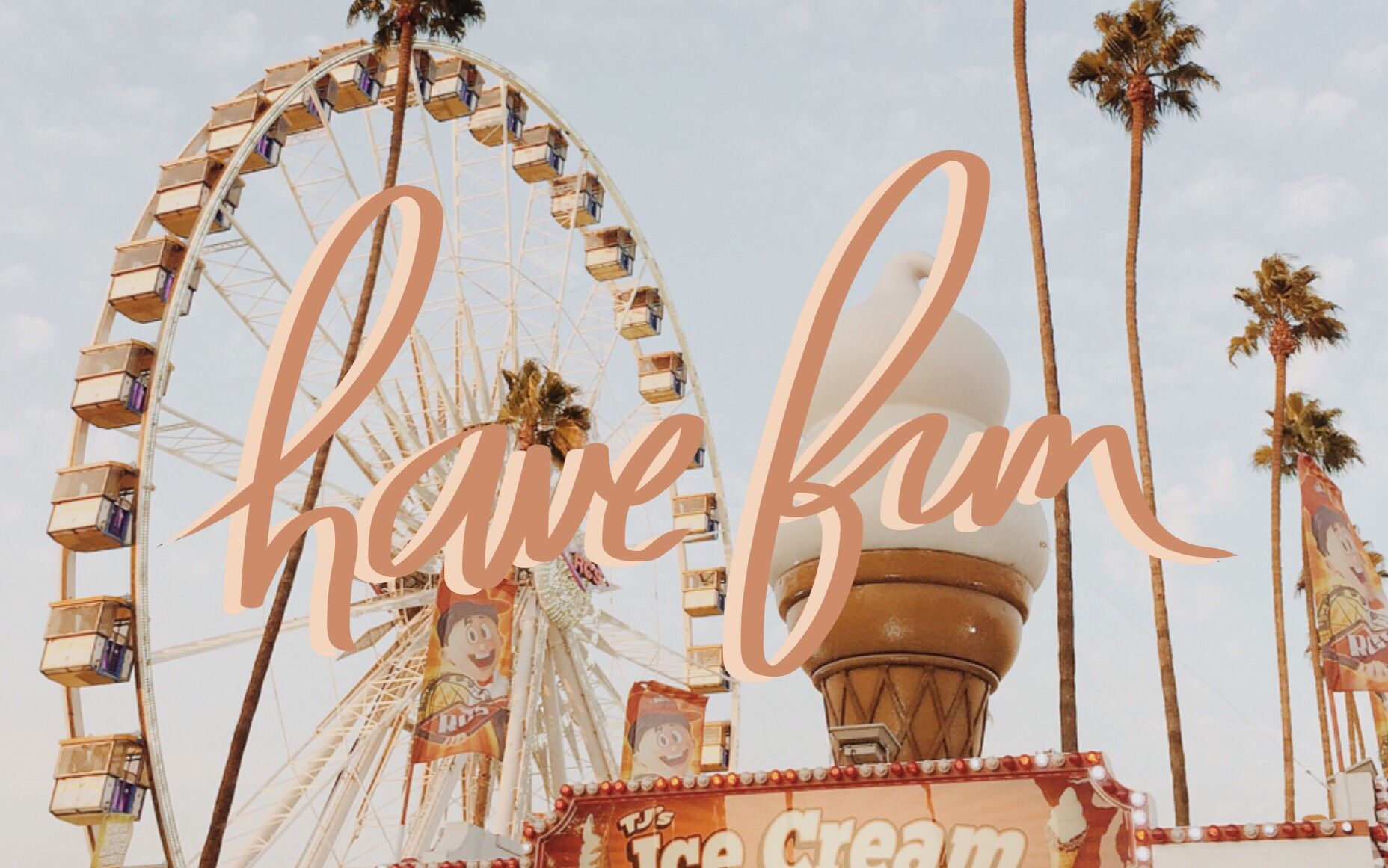 Riesenrad, Have fun, Palmen, Jahrmarkt, Pastell, 16:10, HD-Hintergrundbild für den Desktop