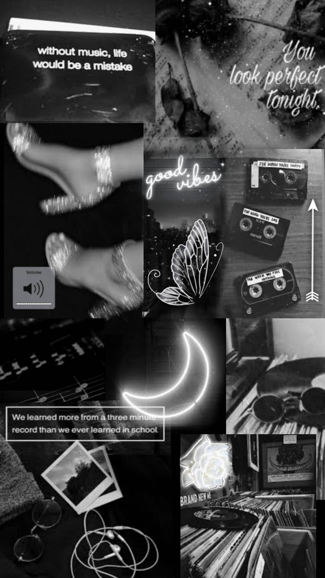 Collage, Schwarz-Weiß, Mond, Grunge, Zitate, Full HD, Sperrbildschirm fürs iPhone