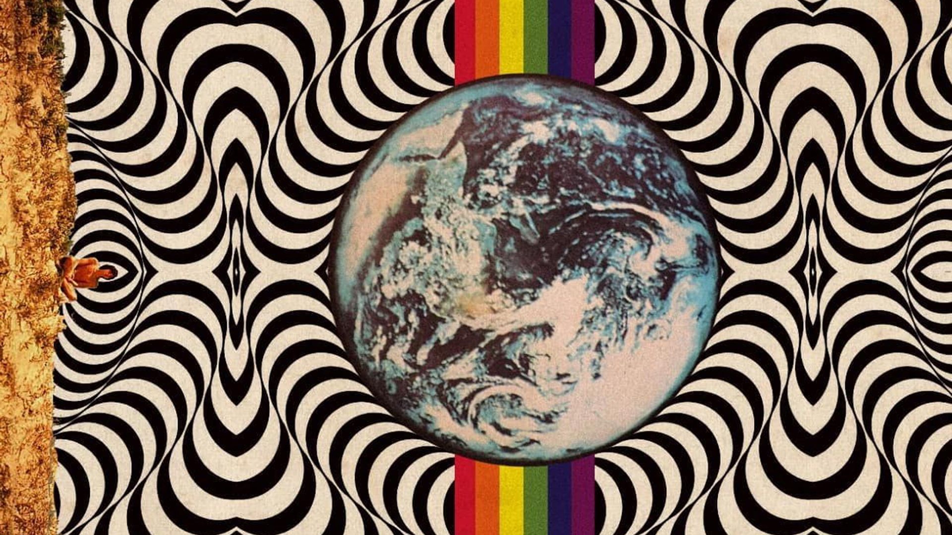 Erde, Op-Art, Schwarz-Weiß-Wellen, Regenbogenstreifen, Retro, Full HD, Laptop-Hintergrundbild