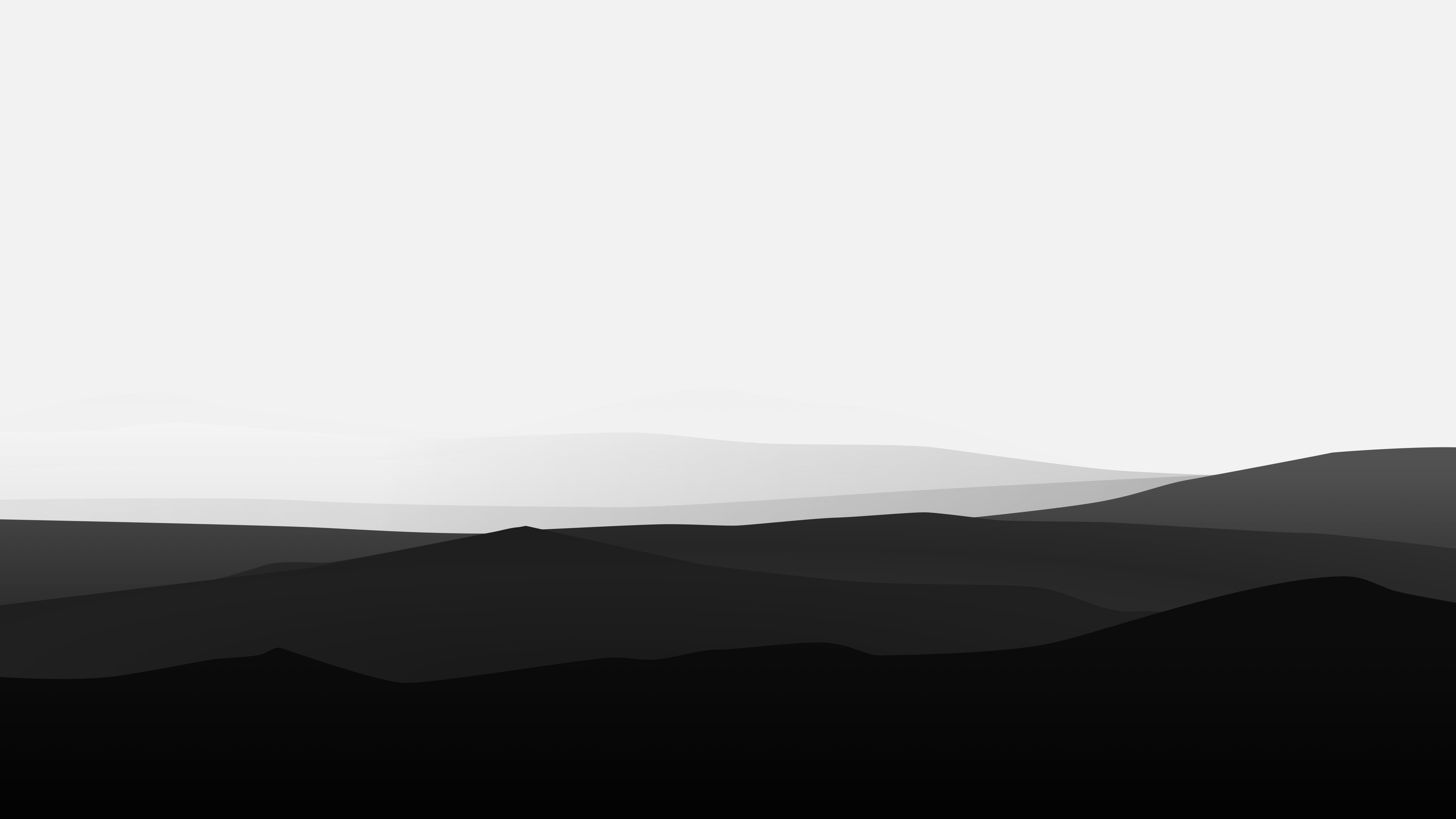 Berge, Schwarz-Weiß, Nebel, Silhouette, Hügelkette, 5K, Desktop-Hintergrund für Windows