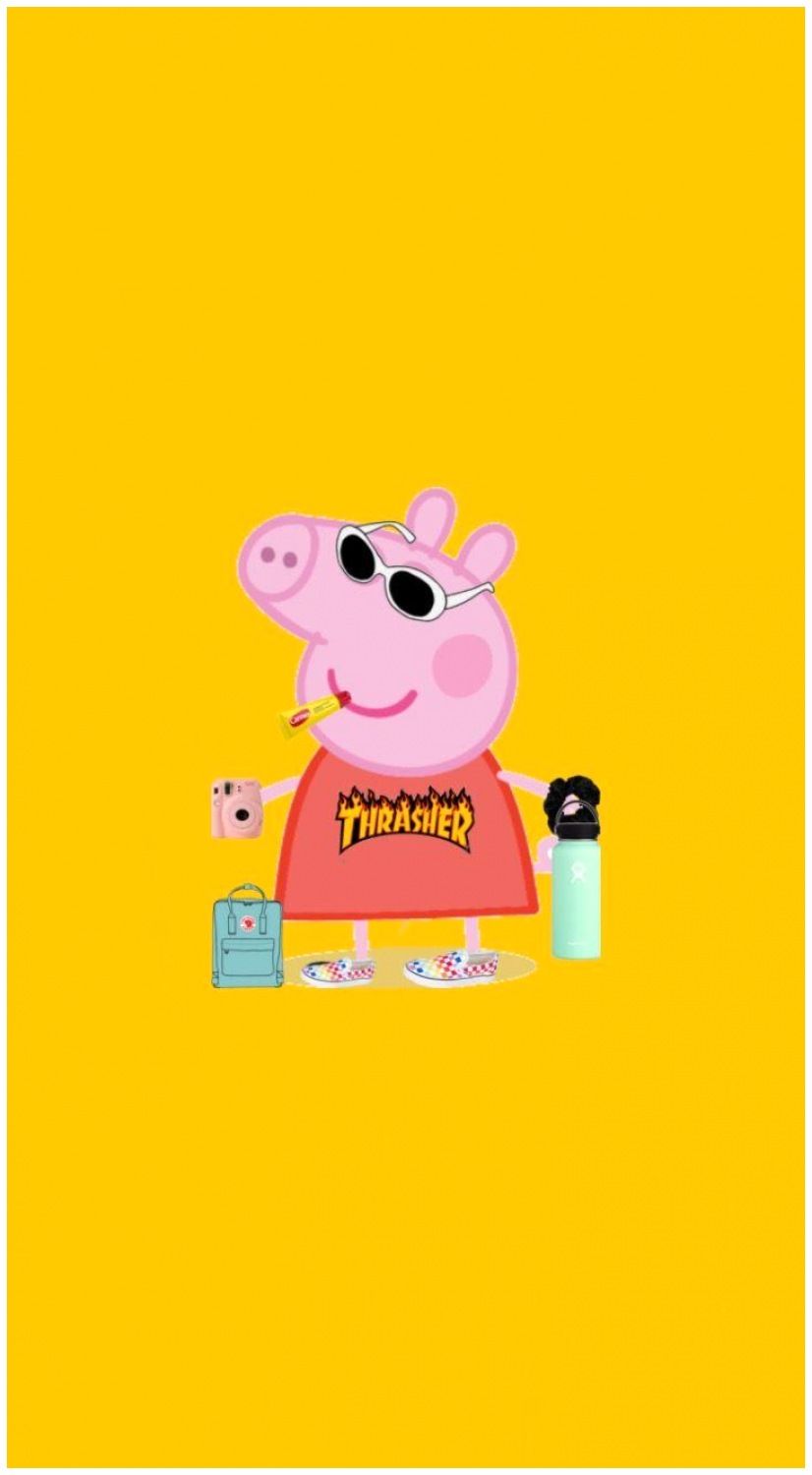 Peppa Wutz, Zeichentrick, Gelber Hintergrund, Minimalistisch, Sperrbildschirm fürs iPhone