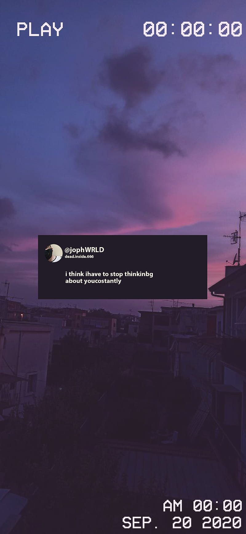 VHS-Effekt, Lila Himmel, Benachrichtigung, Retro, Abenddämmerung, HD, Handy-Hintergrund