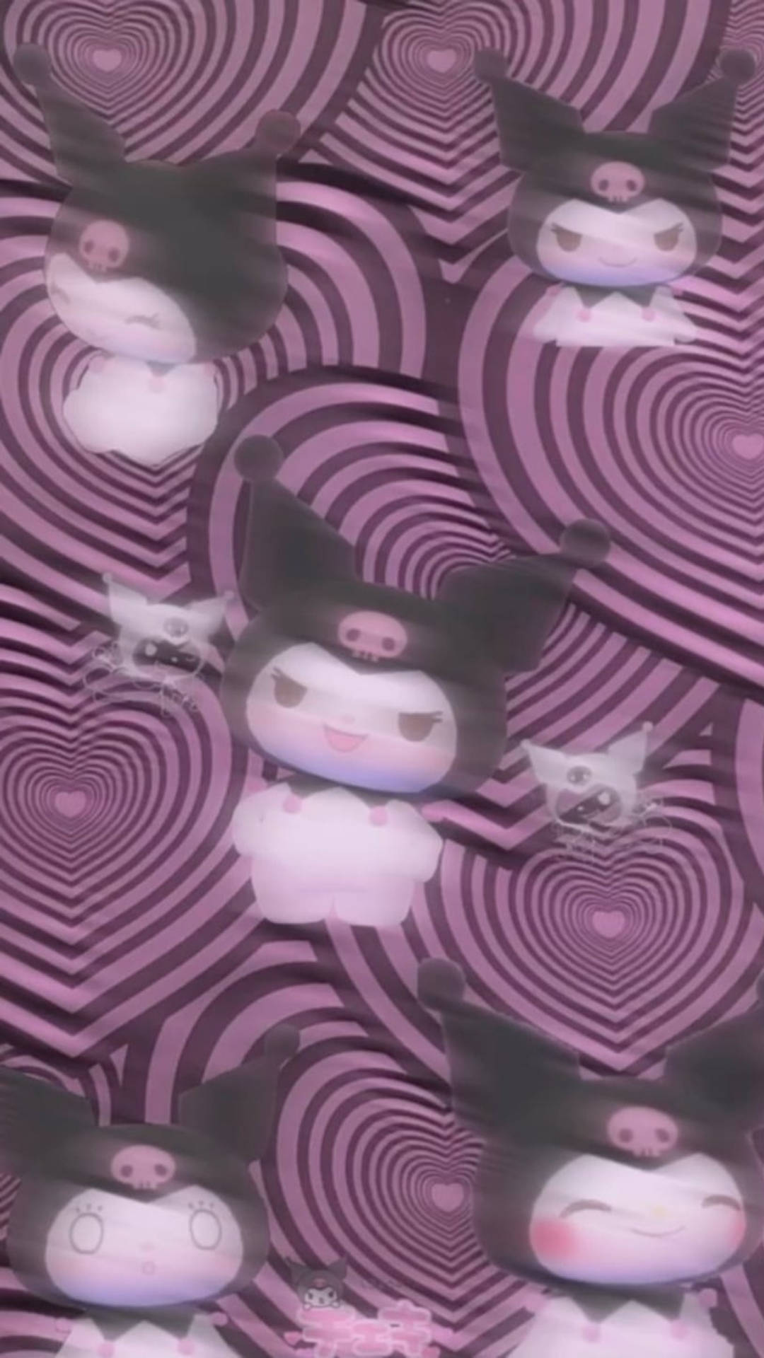 Kuromi, Sanrio, Herzmuster, Lila, Kawaii, Full HD, Handy-Hintergrund im Hochformat