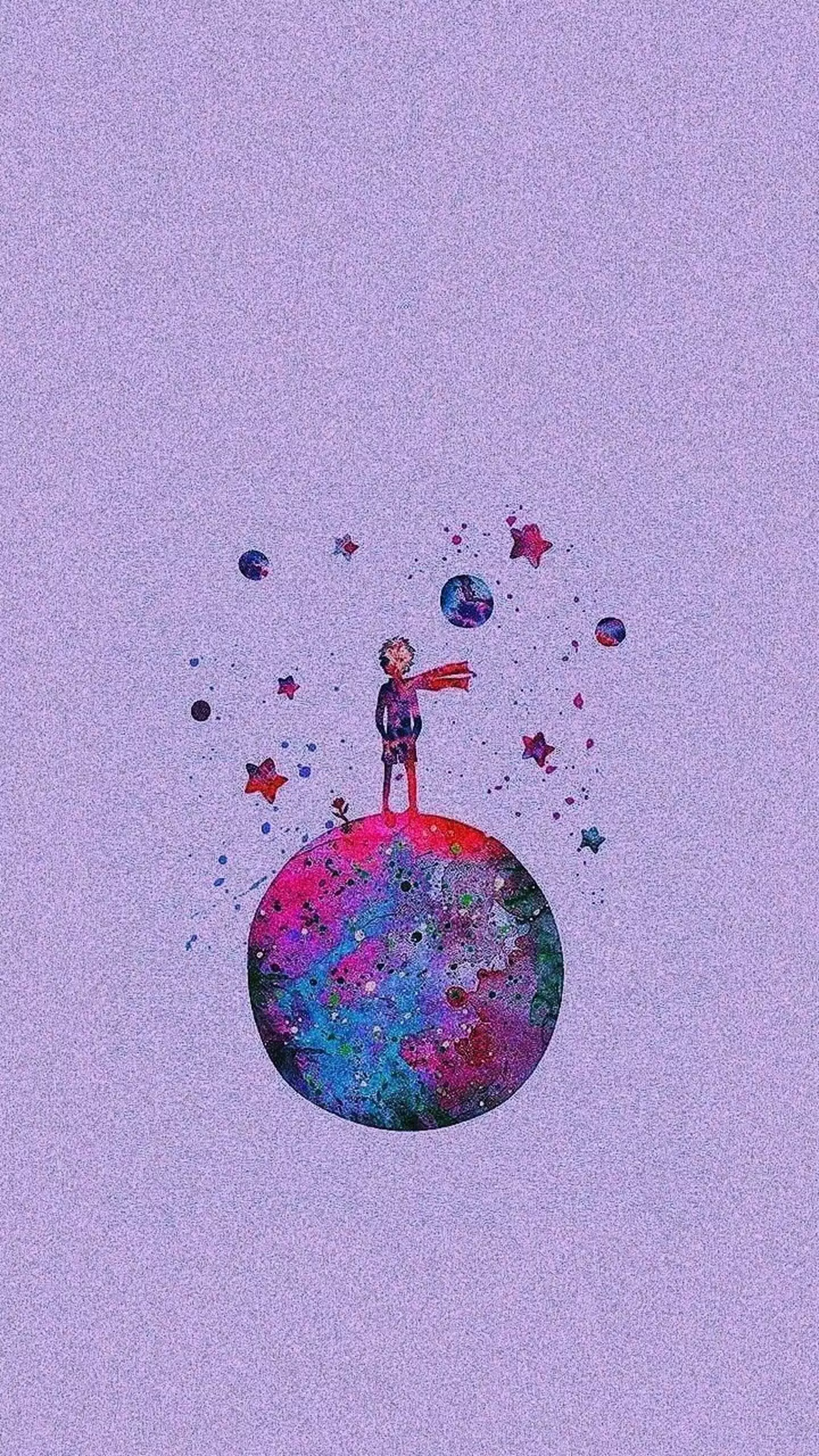 Der kleine Prinz, Planet, Sterne, Lila Hintergrund, Minimalistisch, Sperrbildschirm fürs iPhone