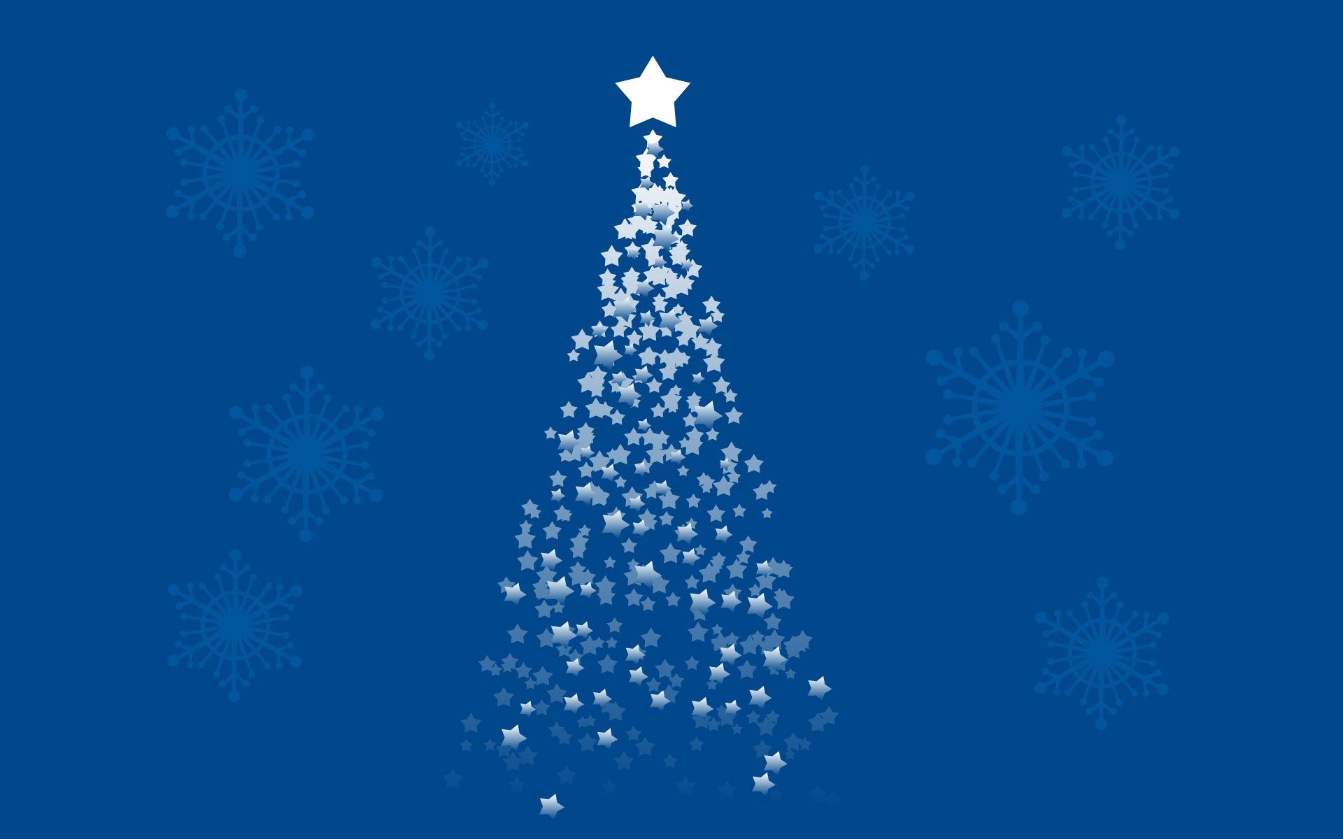 Weihnachtsbaum, Schneeflocken, Stern, Blauer Hintergrund, Minimalismus, Full HD Wallpaper