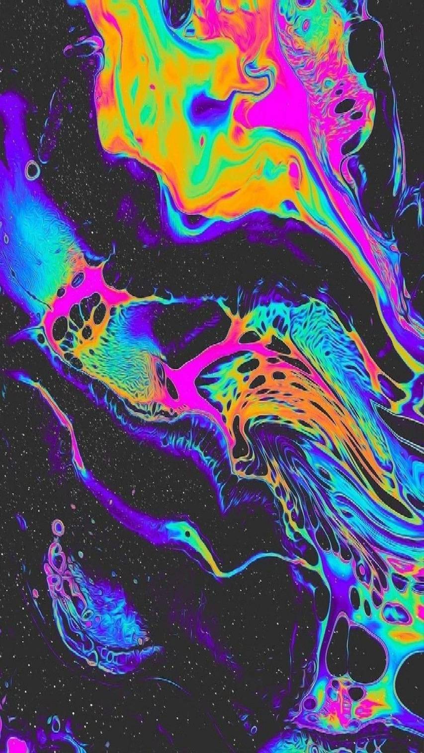 Flüssige Farben, Neon, Marmoreffekt, Schwarz, Abstrakt, HD, Sperrbildschirm fürs iPhone