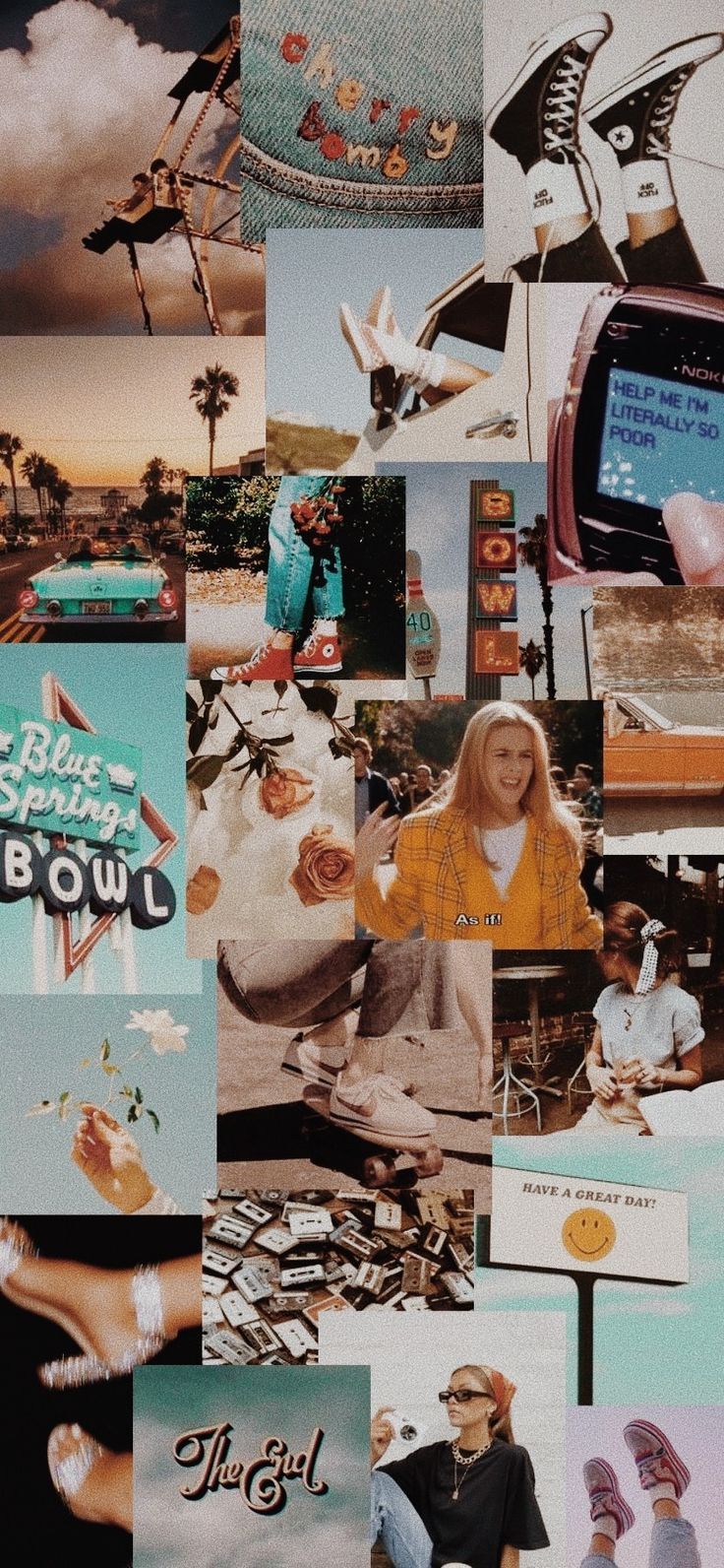 Collage, Vintage, Ästhetik, Türkis, Fotos, Hochformat, Hintergrundbild fürs Smartphone