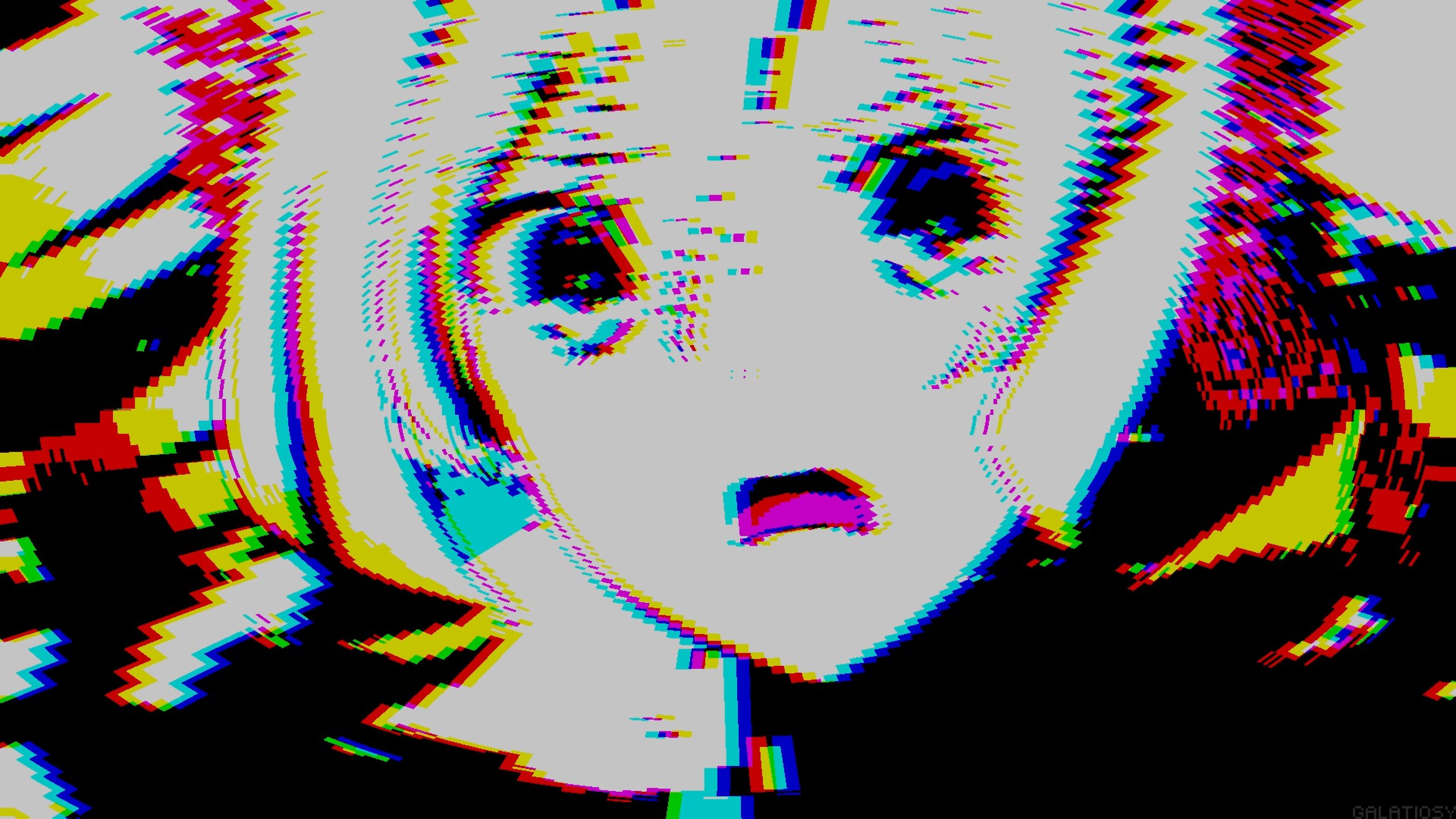 Anime-Mädchen, Glitch-Effekt, Chromatische Aberration, Schockiert, Manga, 4K, Breitbild-Hintergrundbild