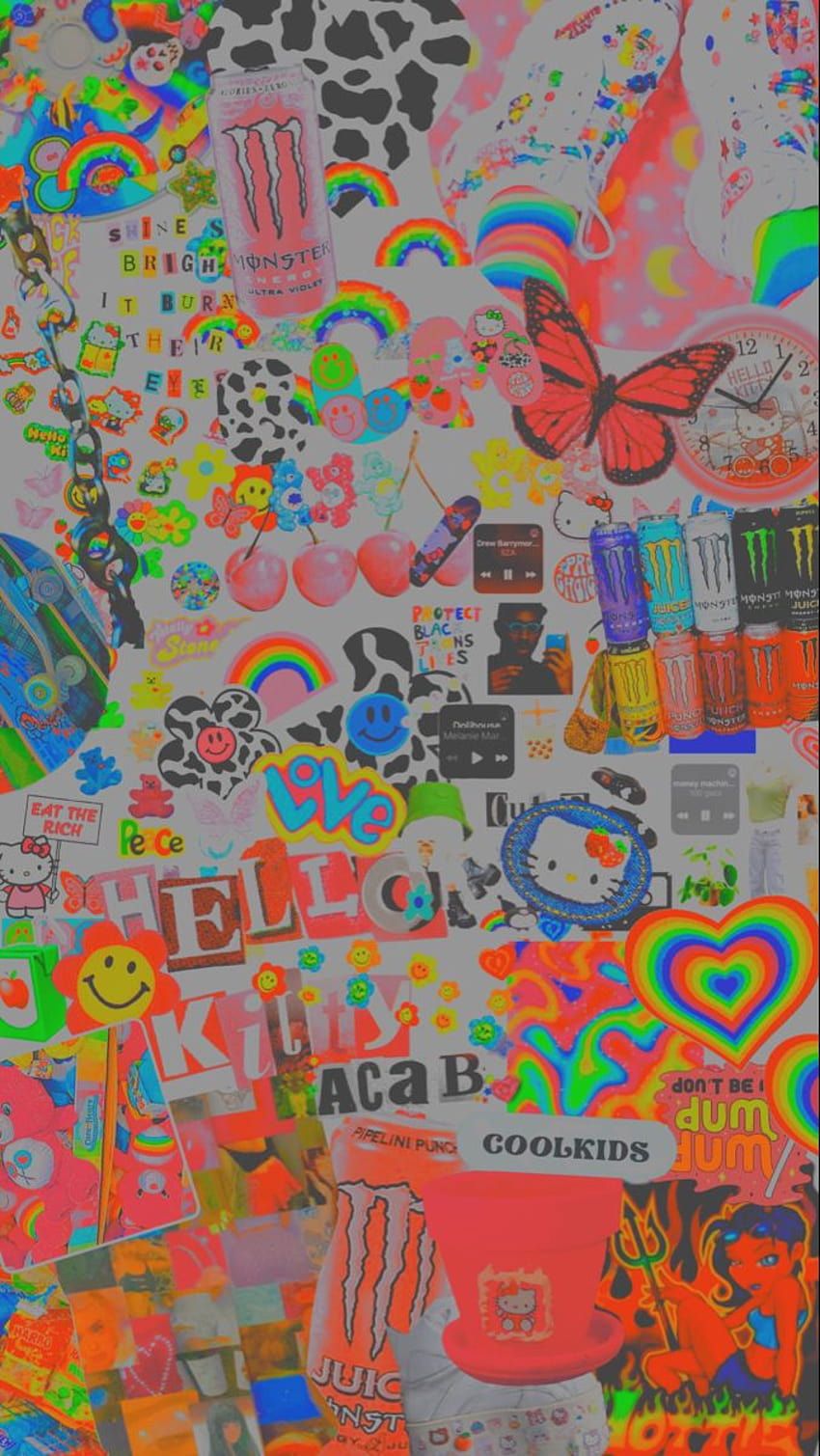 Collage, Sticker, Regenbogen, Smiley, Bunt, HD, Hintergrundbild fürs Handy