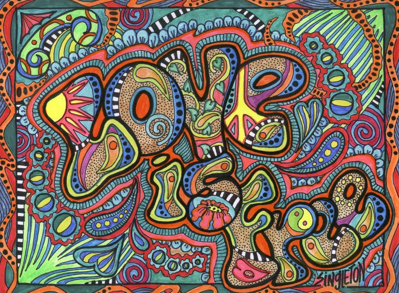 Love, Schriftzug, Ornamente, Bunt, Hippie-Kunst, HD, Hintergrundbild für den PC