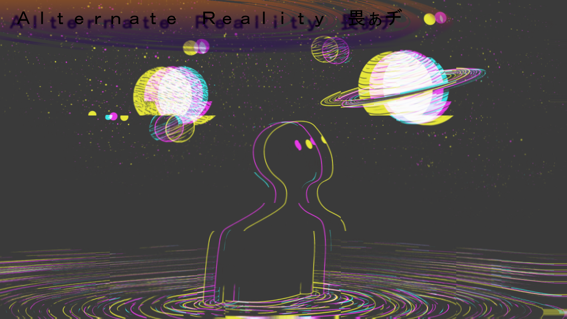 Planeten, Silhouette, Glitch-Effekt, Weltraum, Surreal, Full HD, Desktop-Hintergrund für Windows